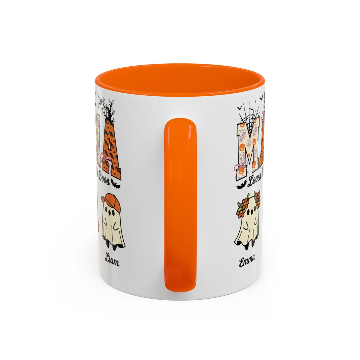 Mama Little Boos ghost design with kids names on an accent mug, view 11