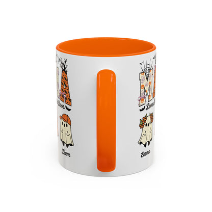 Mama Little Boos ghost design with kids names on an accent mug, view 11