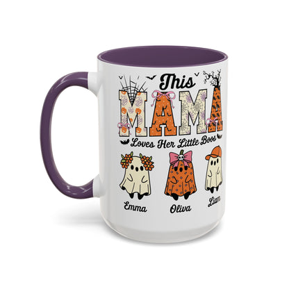 Mama Little Boos ghost design with kids names on an accent mug, view 12