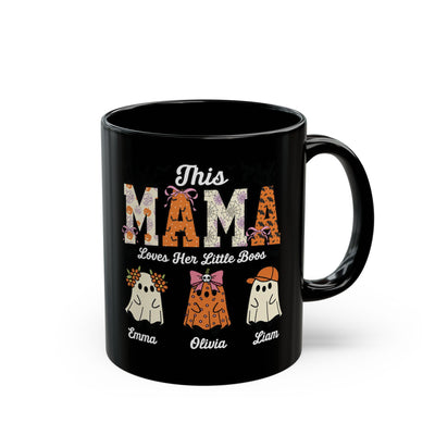 Personalized Mama Little Boos Black Mug