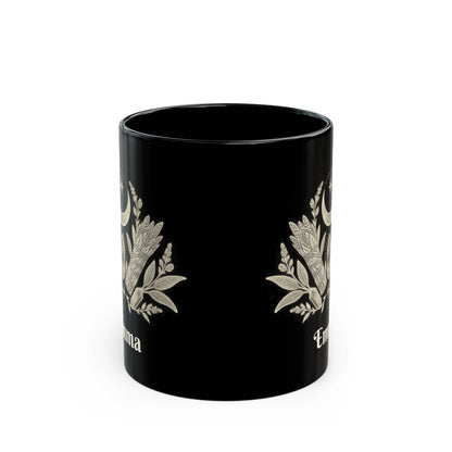 Mystic Moon design with a name on a black mug, view 4