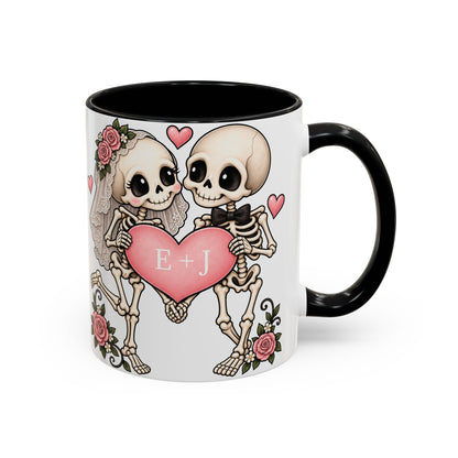 Skeleton Love couple design with initials on an accent mug, view 2