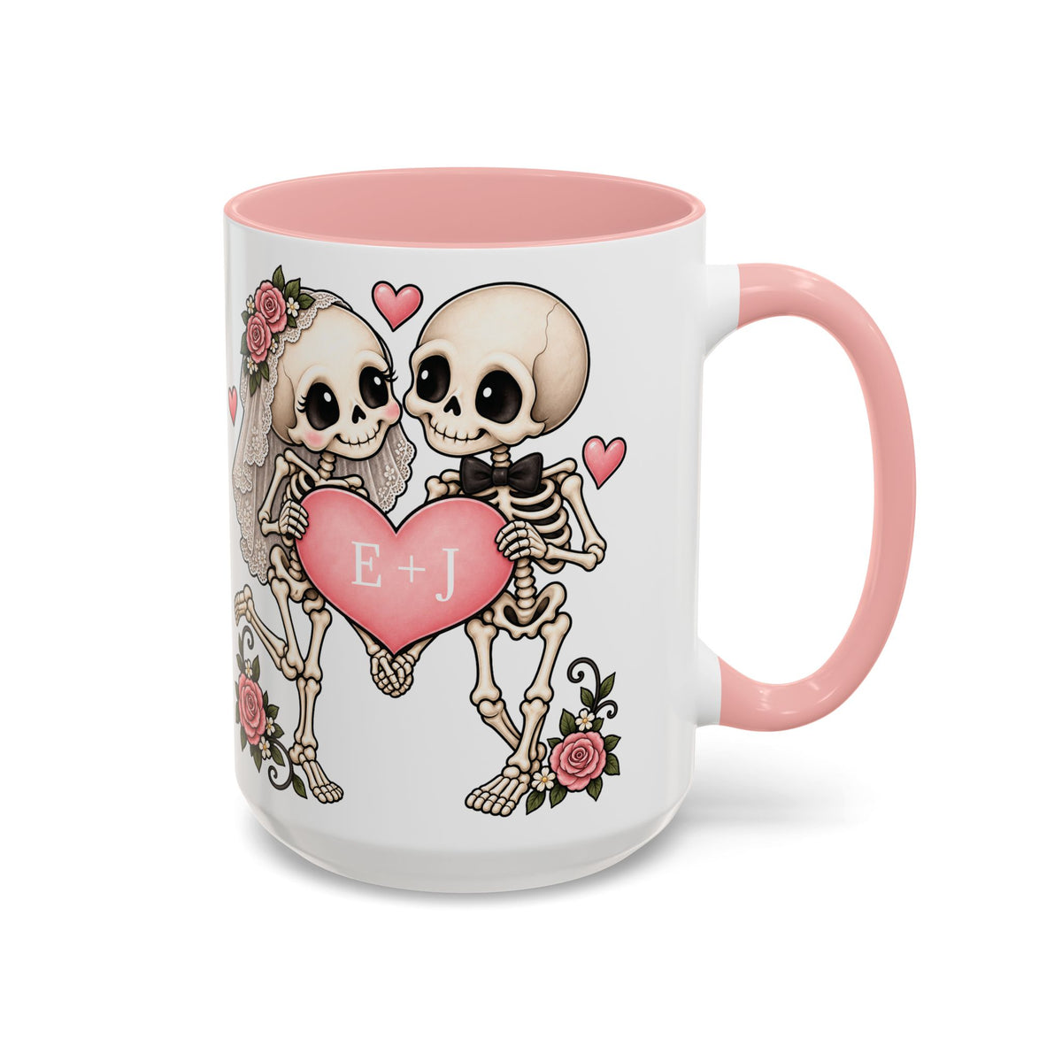 Skeleton Love couple design with initials on an accent mug, view 5