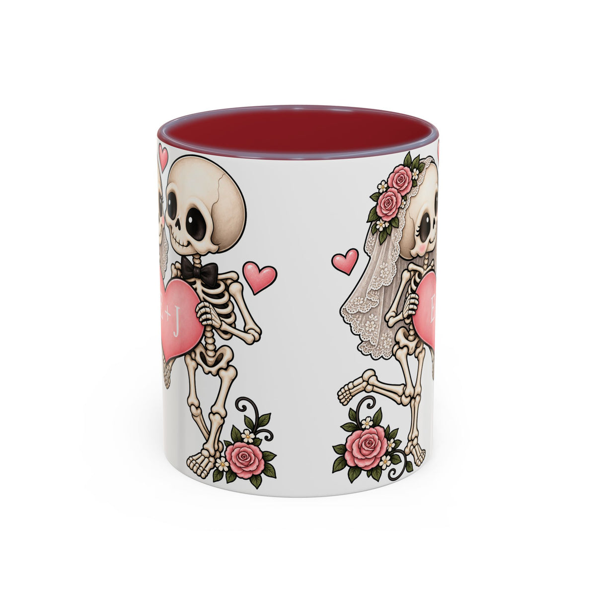 Skeleton Love couple design with initials on an accent mug, view 7