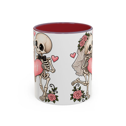 Skeleton Love couple design with initials on an accent mug, view 7