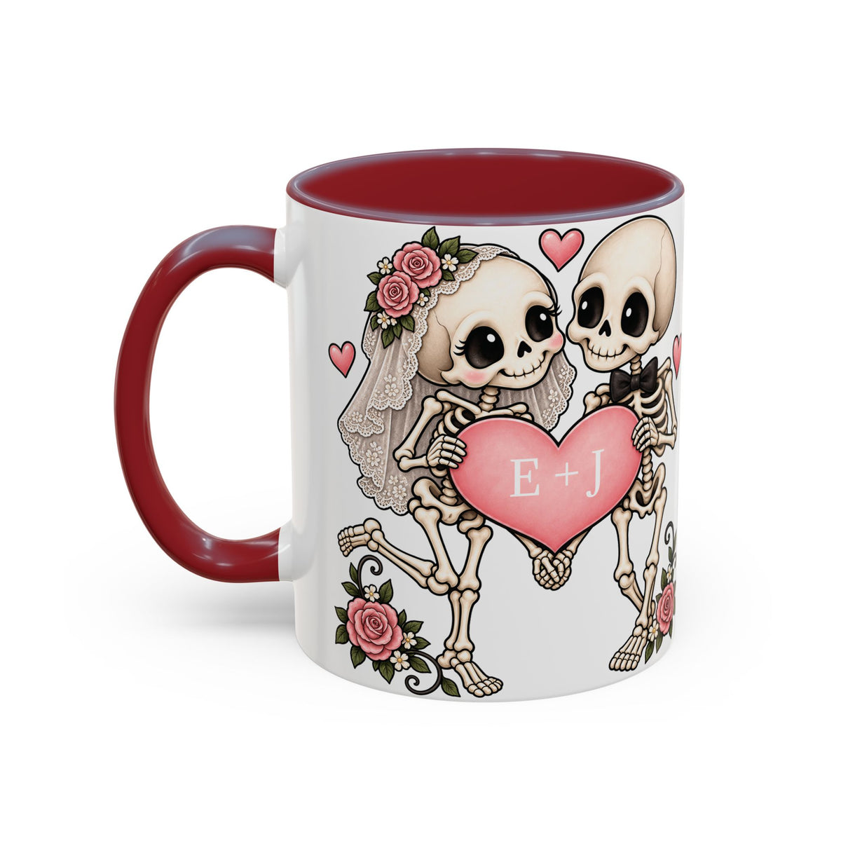 Skeleton Love couple design with initials on an accent mug, view 9