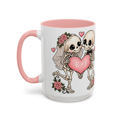 Skeleton Love couple design with initials on an accent mug, view 10