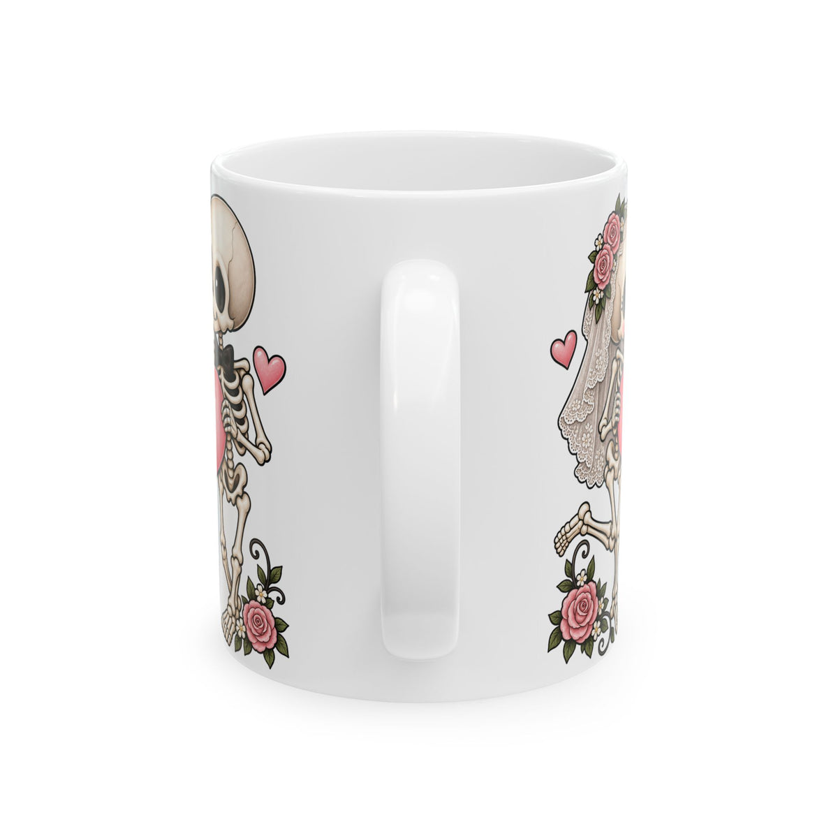 Skeleton Love couple design with initials on a white ceramic mug, view 5