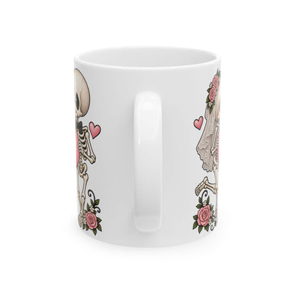 Skeleton Love couple design with initials on a white ceramic mug, view 5
