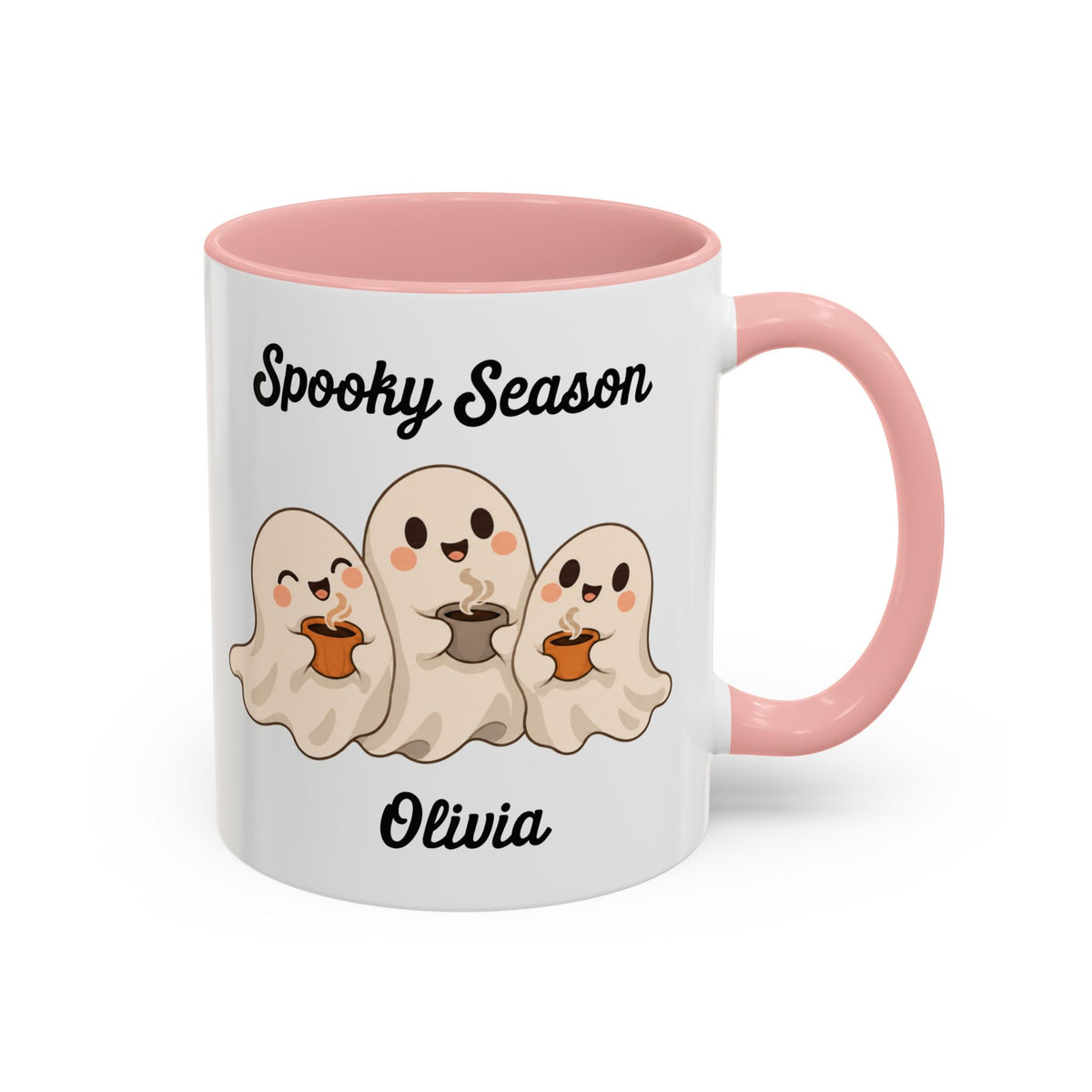 Spooky Season ghost design with a name on an accent mug, view 3
