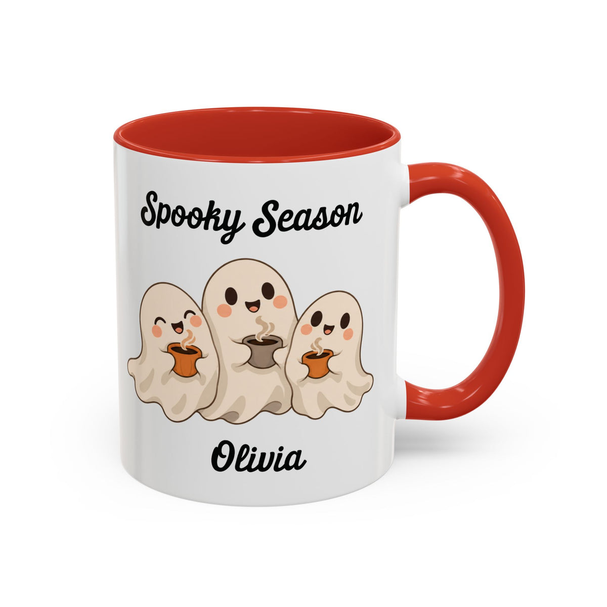 Spooky Season ghost design with a name on an accent mug, view 4