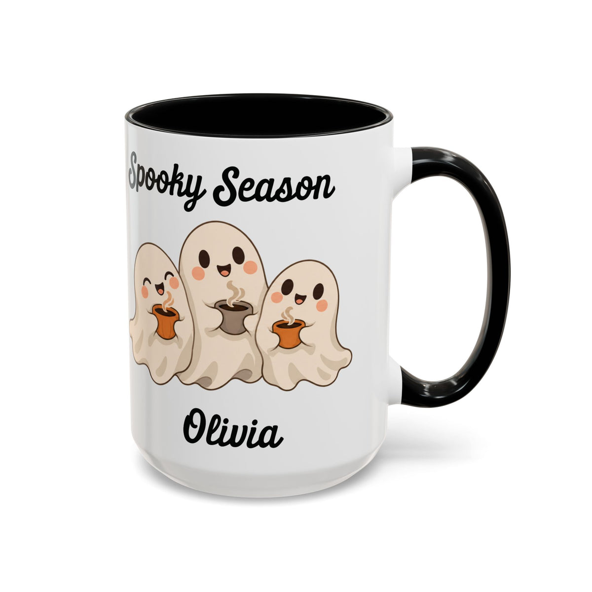 Spooky Season ghost design with a name on an accent mug, view 5