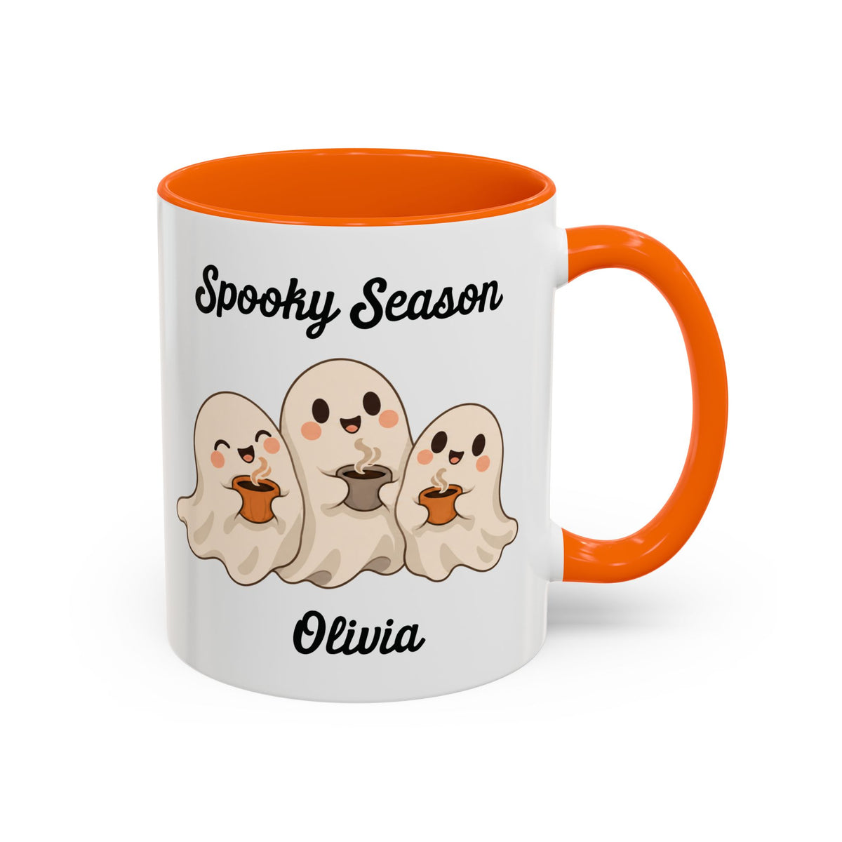 Spooky Season ghost design with a name on an accent mug, view 6