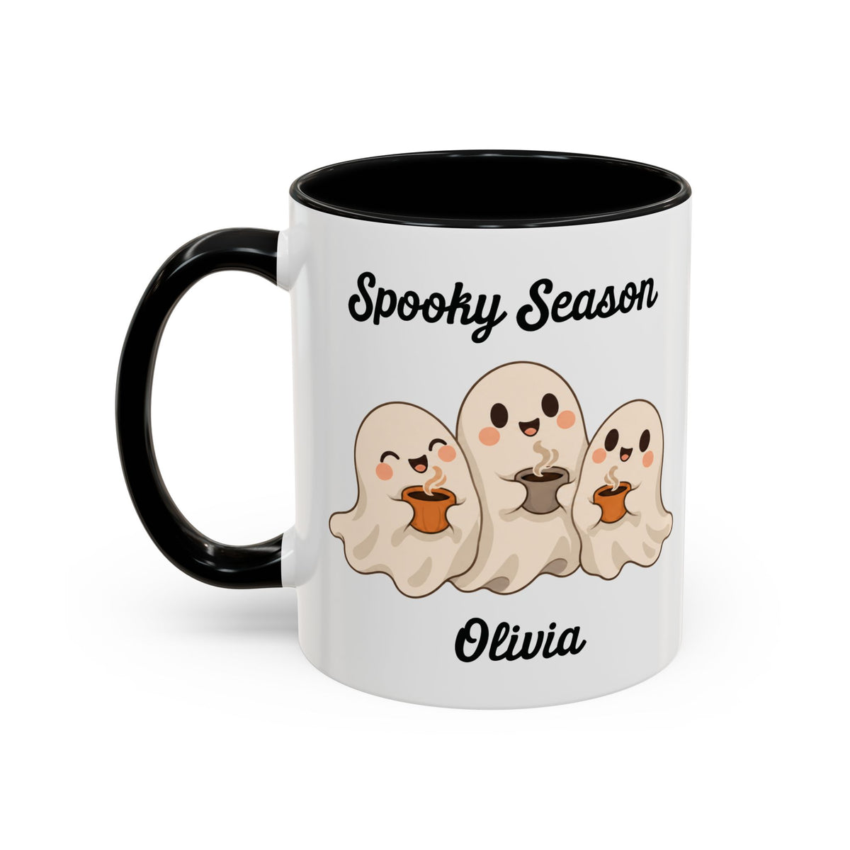 Spooky Season ghost design with a name on an accent mug, view 8