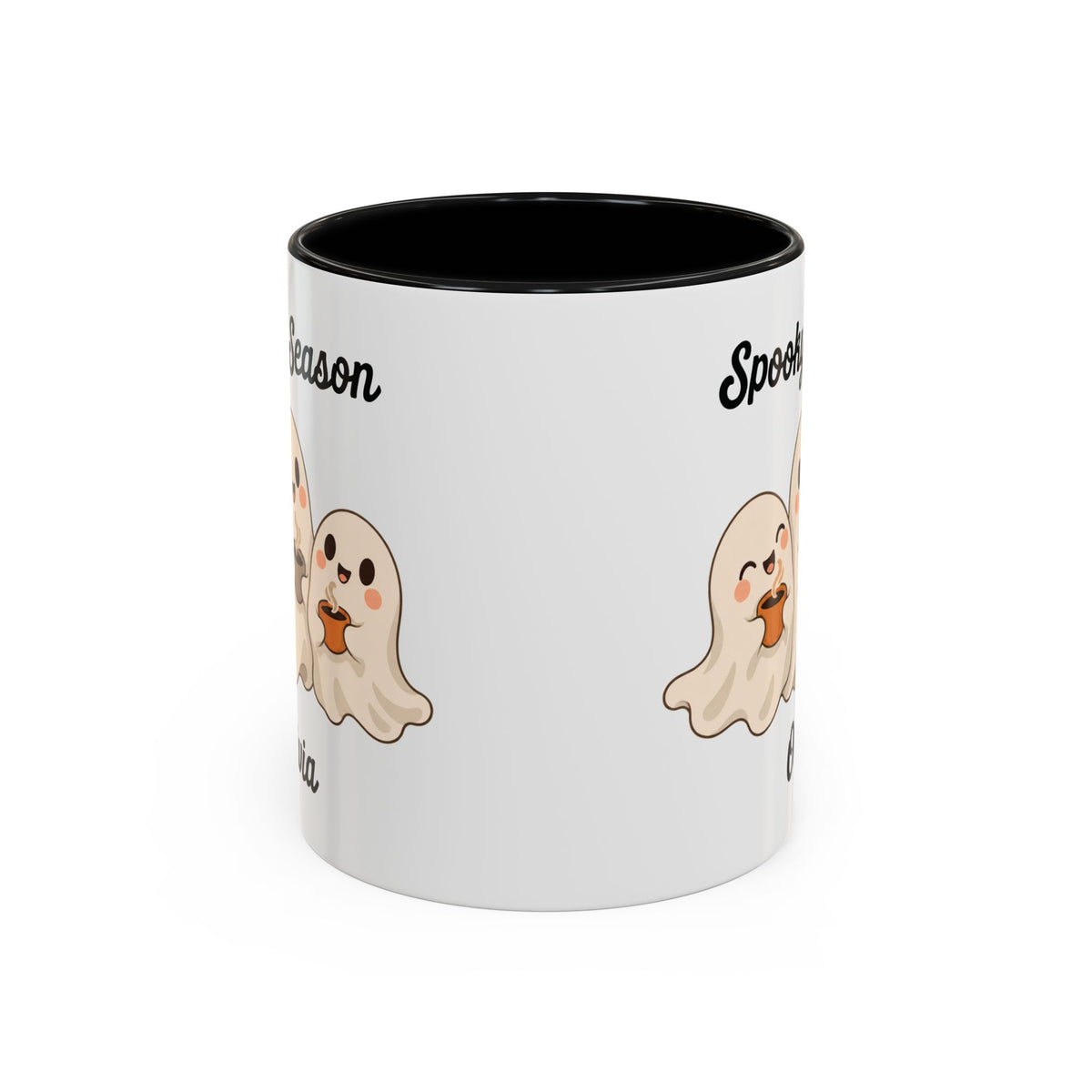 Spooky Season ghost design with a name on an accent mug, view 9