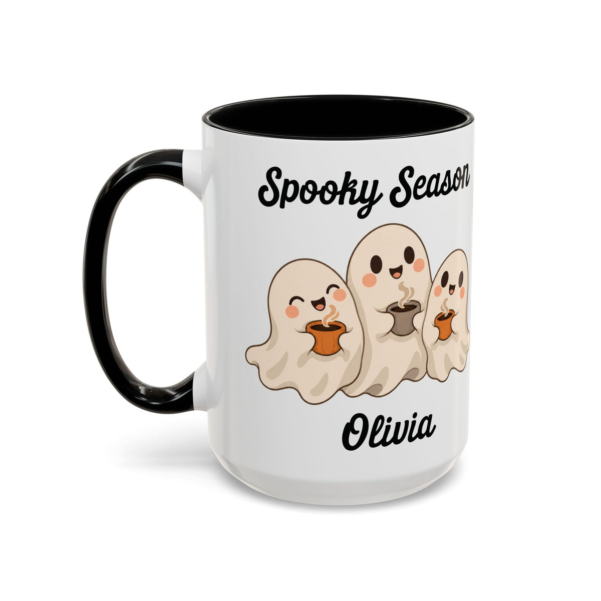 Spooky Season ghost design with a name on an accent mug, view 11