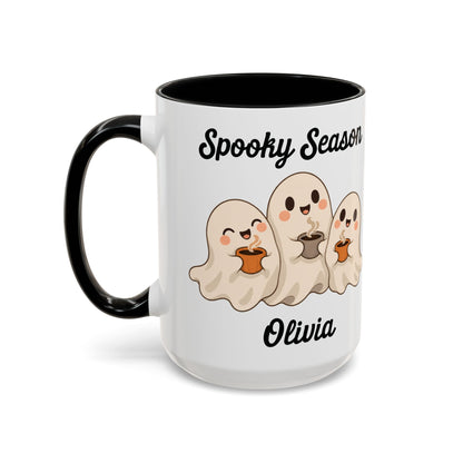 Spooky Season ghost design with a name on an accent mug, view 11