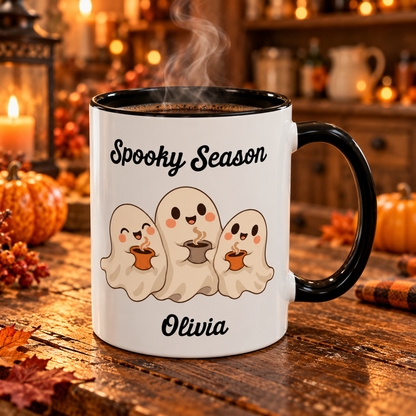 Spooky Season ghost design with a name on an accent mug, view 12