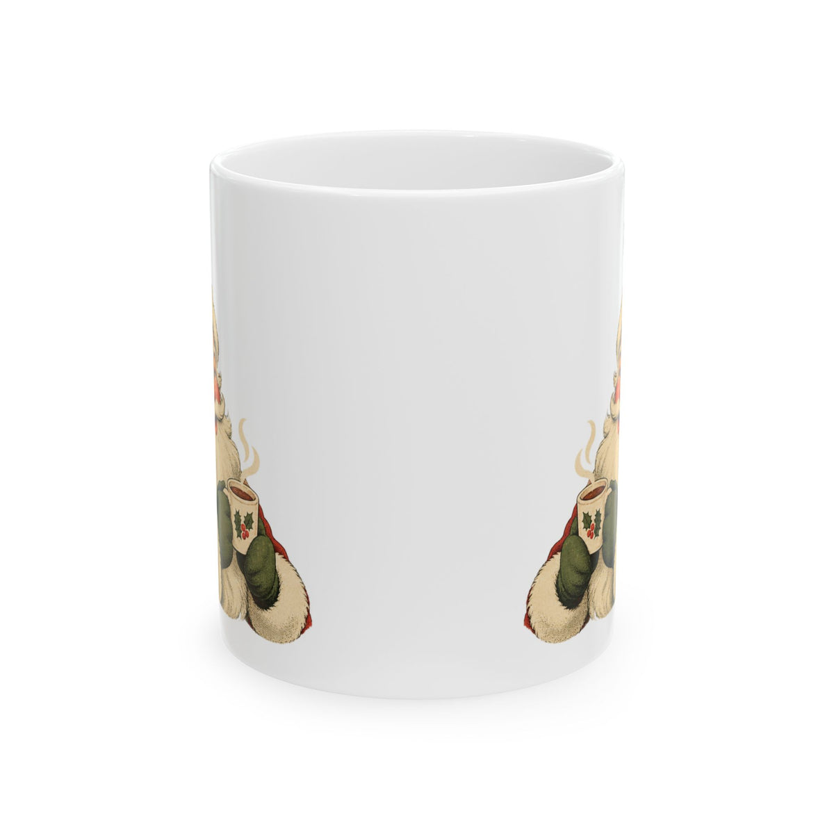Vintage Santa design with a name on a white ceramic mug, view 3