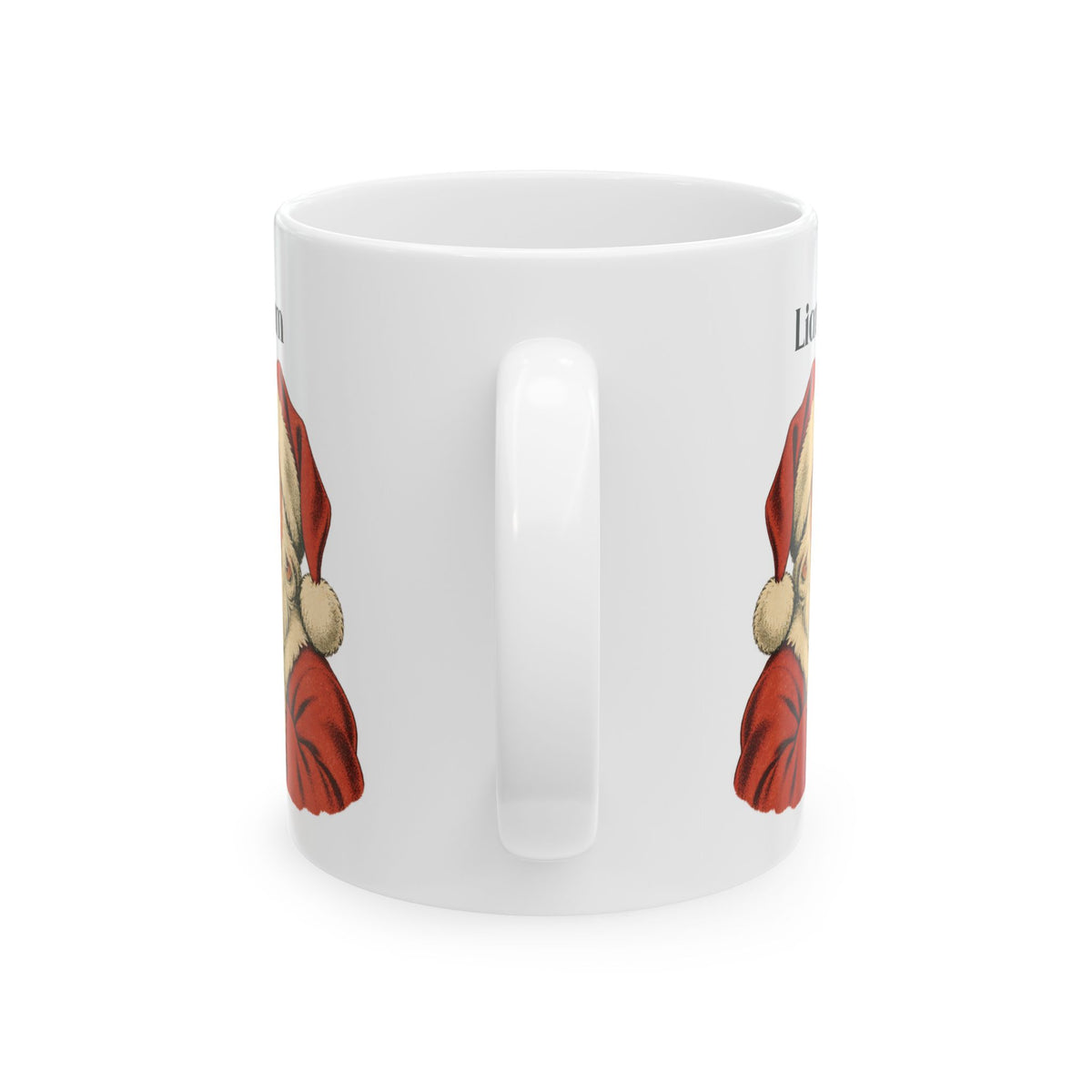 Vintage Santa design with a name on a white ceramic mug, view 4