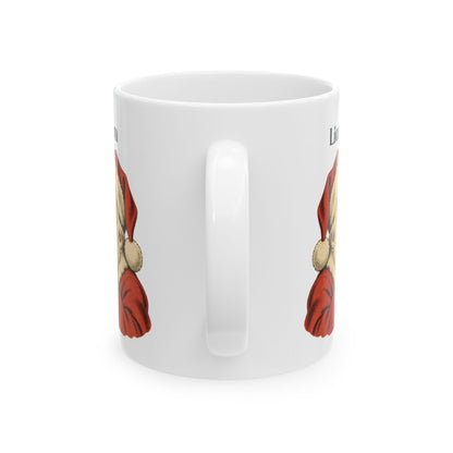 Vintage Santa design with a name on a white ceramic mug, view 4