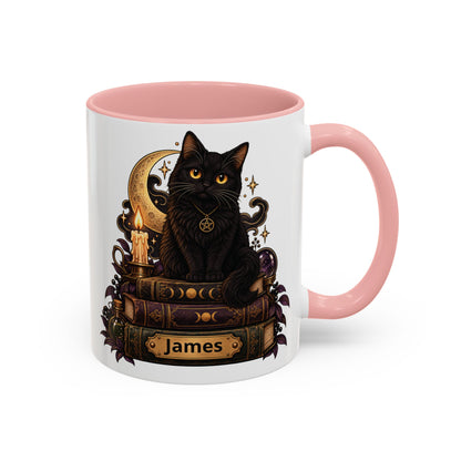 Witchy Black Cat design with a name on an accent mug, view 3