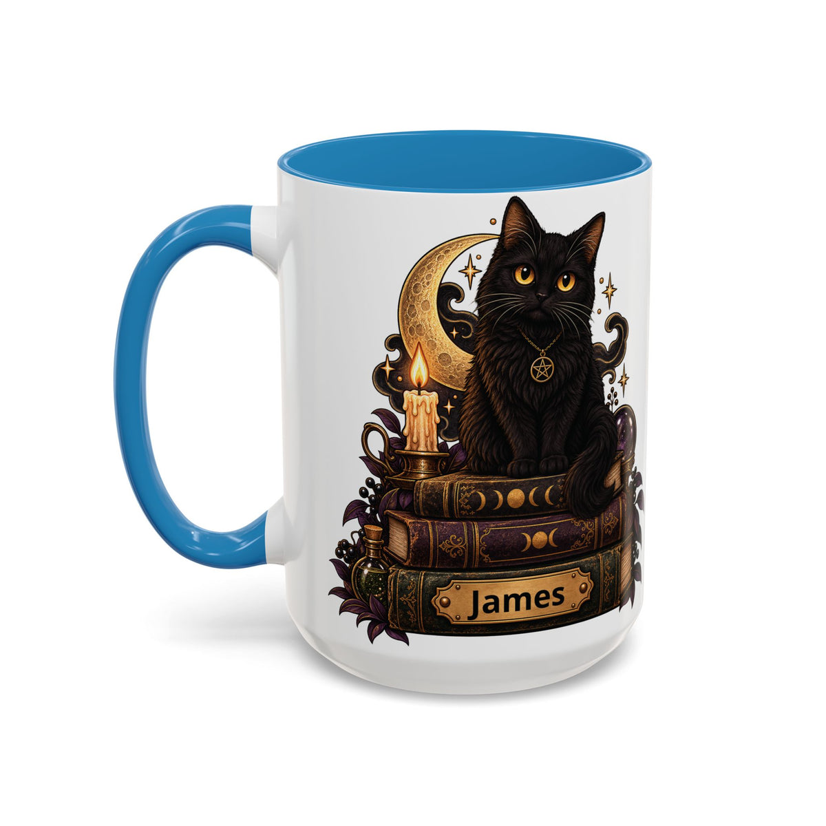 Witchy Black Cat design with a name on an accent mug, view 13