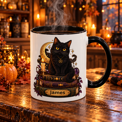Witchy Black Cat design with a name on an accent mug, view 14