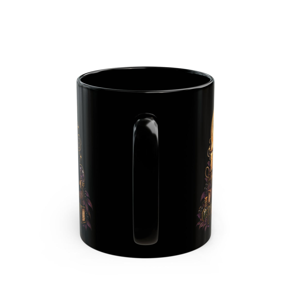 Witchy Black Cat design with a name on a black mug, view 5