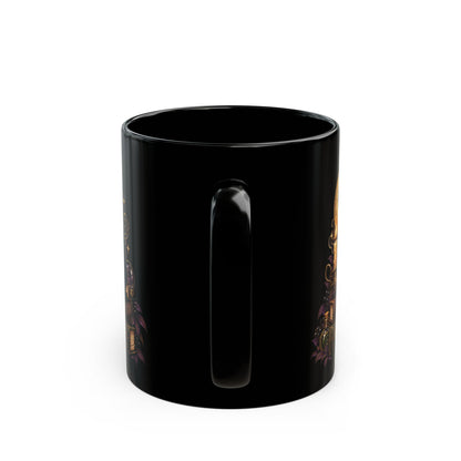 Witchy Black Cat design with a name on a black mug, view 5
