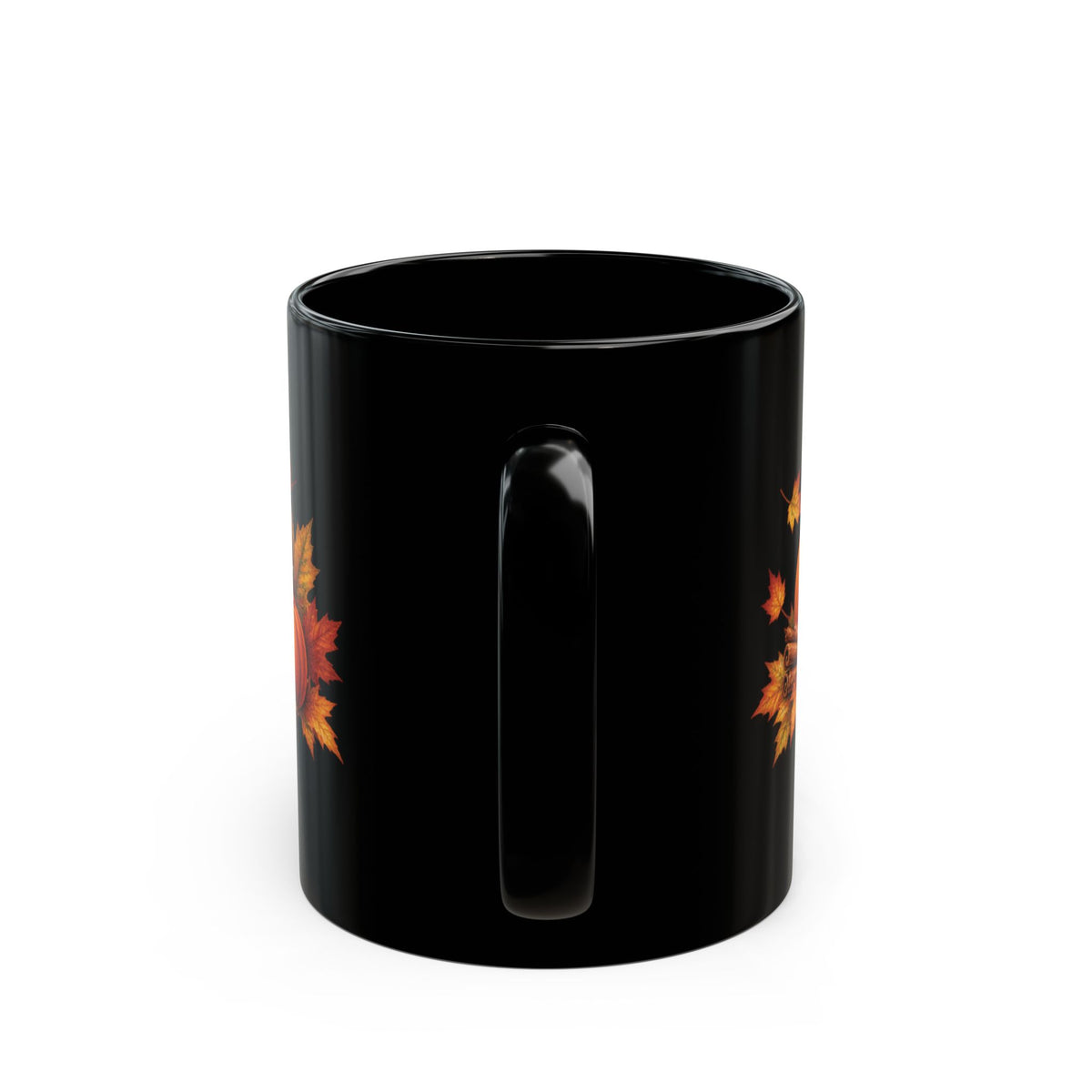 Pumpkin Spice design with pumpkins and cinnamon on a black mug, view 5
