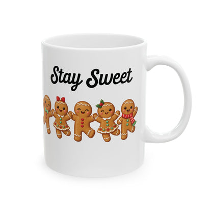 Stay Sweet gingerbread design on a white ceramic mug, view 1