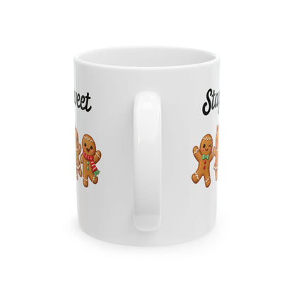 Stay Sweet gingerbread design on a white ceramic mug, view 4