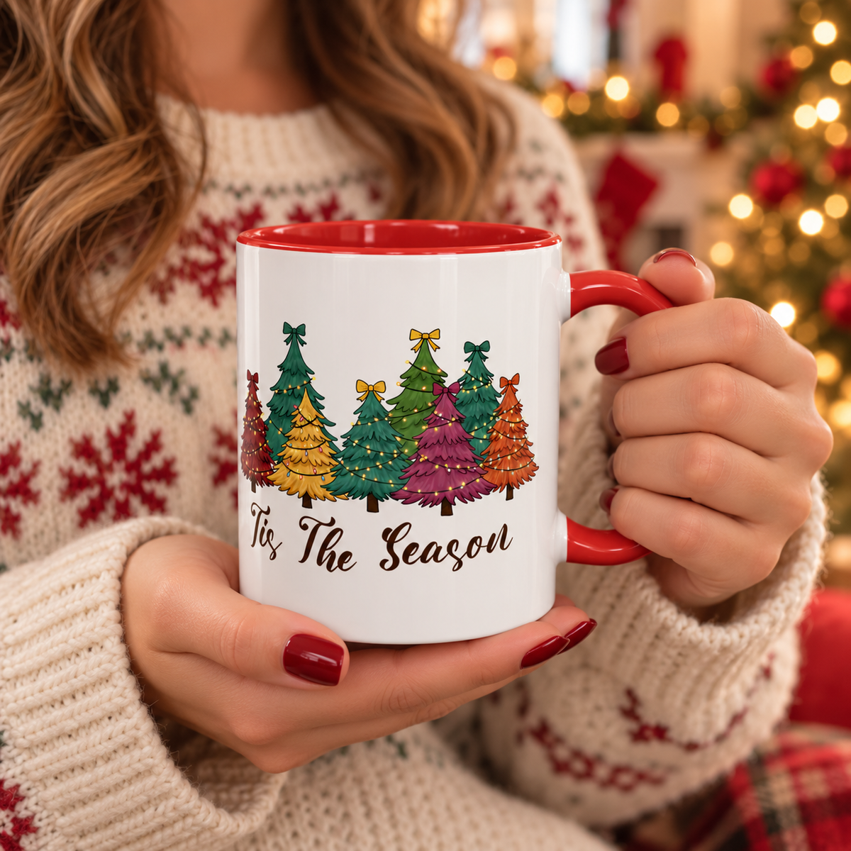 Tis The Season Christmas tree design on an accent mug, view 13